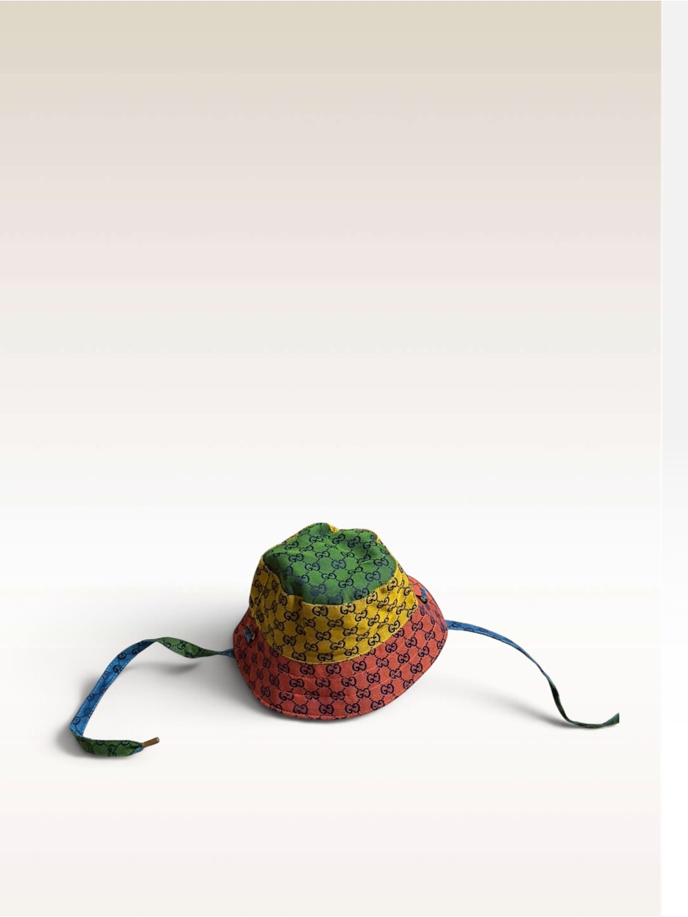 Gucci Multicolor GG Logo Stripe Bucket Hat with Chin Ties